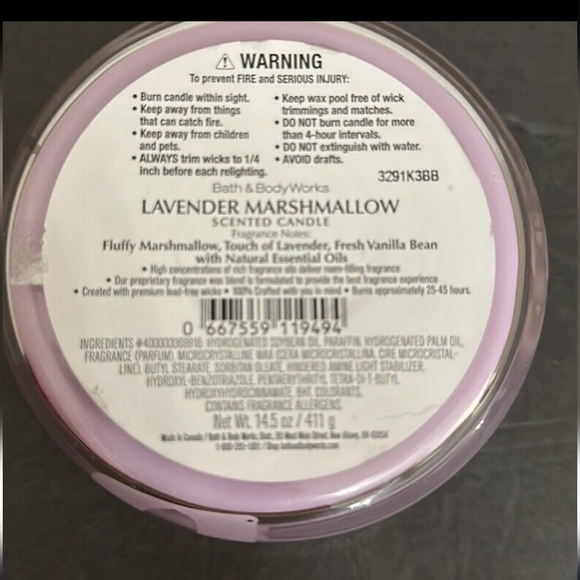 Bath & Body Works LAVENDER MARSHMALLOW 3-Wick Candle 14.5 oz - Picture 2 of 2